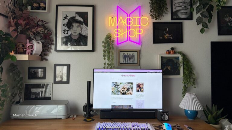 Neonific : J&rsquo;ai mis de la lumière dans mon bureau, mon Magic Shop avec un néon personnalisé aux couleurs de BTS